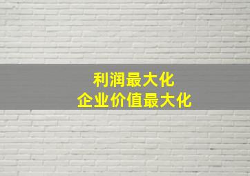 利润最大化 企业价值最大化